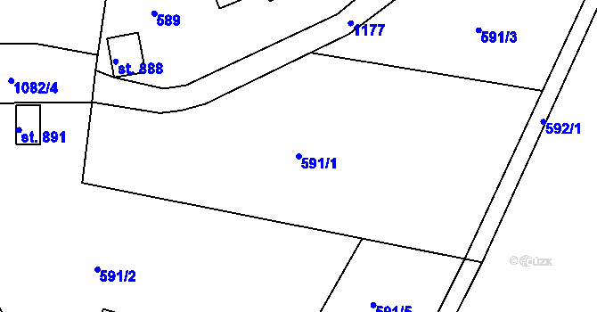 Parcela st. 591/1 v KÚ Bynov, Katastrální mapa