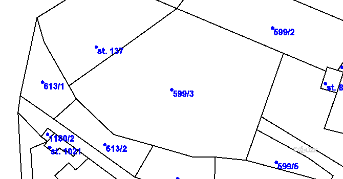 Parcela st. 599/3 v KÚ Bynov, Katastrální mapa
