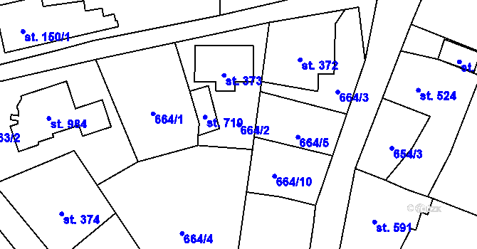 Parcela st. 664/2 v KÚ Bynov, Katastrální mapa