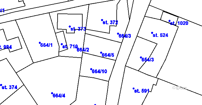 Parcela st. 664/5 v KÚ Bynov, Katastrální mapa