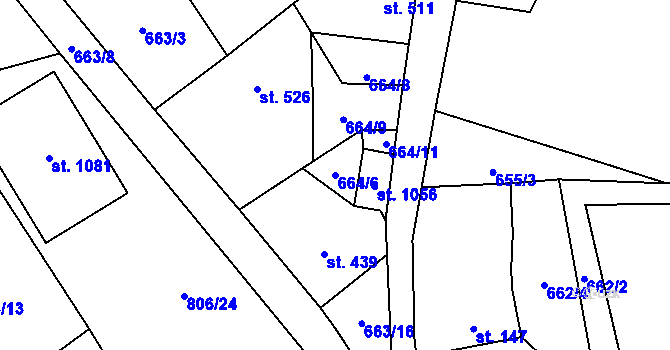 Parcela st. 664/6 v KÚ Bynov, Katastrální mapa