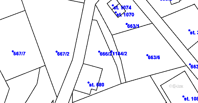 Parcela st. 666/2 v KÚ Bynov, Katastrální mapa