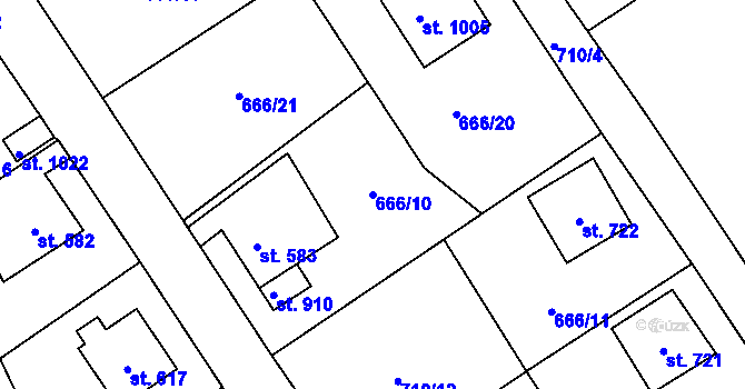 Parcela st. 666/10 v KÚ Bynov, Katastrální mapa