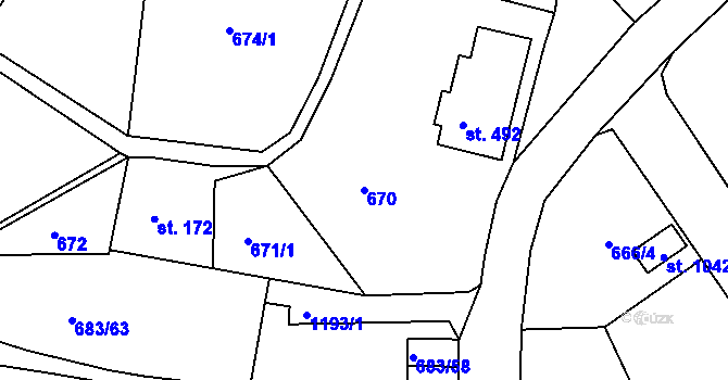 Parcela st. 670 v KÚ Bynov, Katastrální mapa