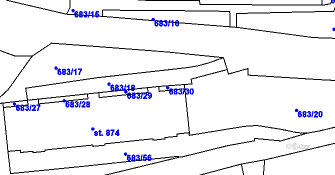Parcela st. 683/30 v KÚ Bynov, Katastrální mapa