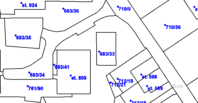 Parcela st. 683/33 v KÚ Bynov, Katastrální mapa