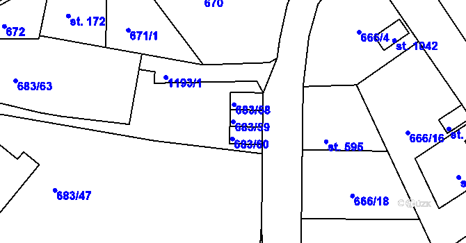 Parcela st. 683/59 v KÚ Bynov, Katastrální mapa