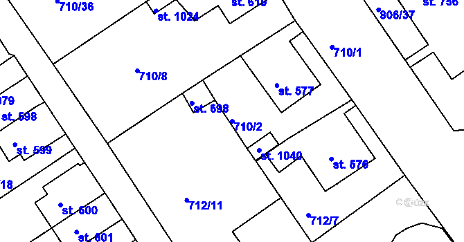 Parcela st. 710/2 v KÚ Bynov, Katastrální mapa