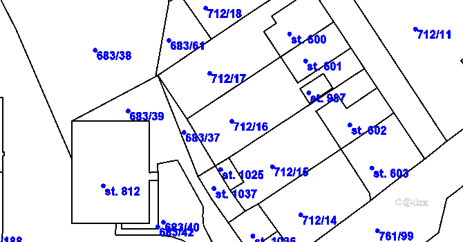 Parcela st. 712/16 v KÚ Bynov, Katastrální mapa