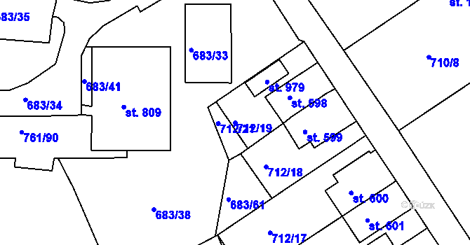 Parcela st. 712/19 v KÚ Bynov, Katastrální mapa