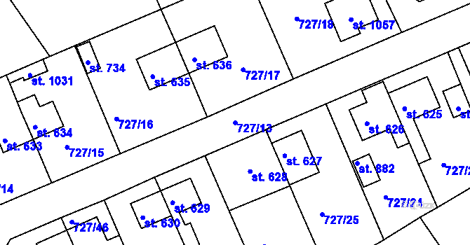Parcela st. 727/13 v KÚ Bynov, Katastrální mapa
