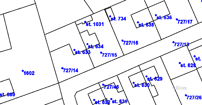 Parcela st. 727/15 v KÚ Bynov, Katastrální mapa