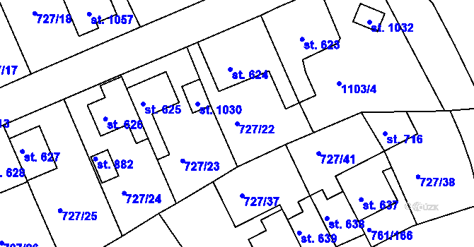 Parcela st. 727/22 v KÚ Bynov, Katastrální mapa