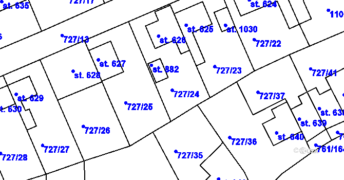 Parcela st. 727/24 v KÚ Bynov, Katastrální mapa