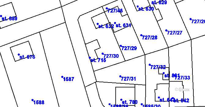 Parcela st. 727/30 v KÚ Bynov, Katastrální mapa
