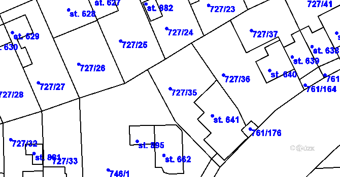Parcela st. 727/35 v KÚ Bynov, Katastrální mapa