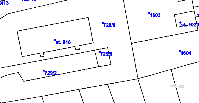 Parcela st. 729/5 v KÚ Bynov, Katastrální mapa