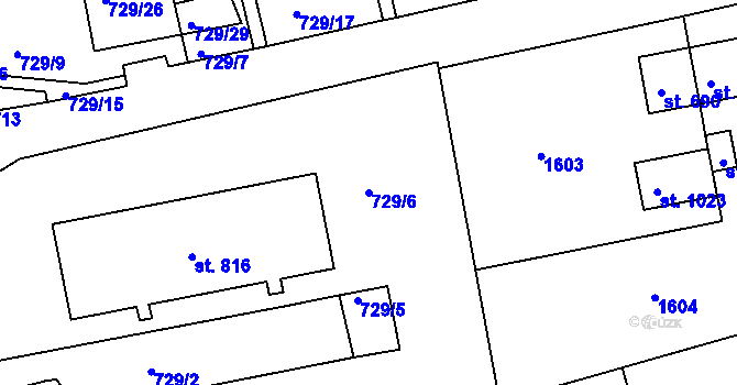Parcela st. 729/6 v KÚ Bynov, Katastrální mapa