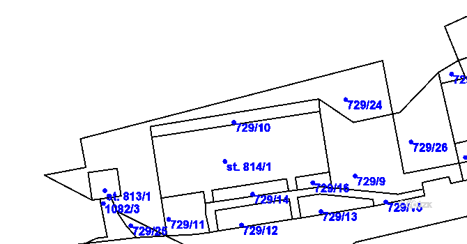 Parcela st. 729/10 v KÚ Bynov, Katastrální mapa
