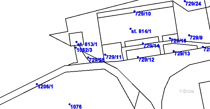 Parcela st. 729/11 v KÚ Bynov, Katastrální mapa