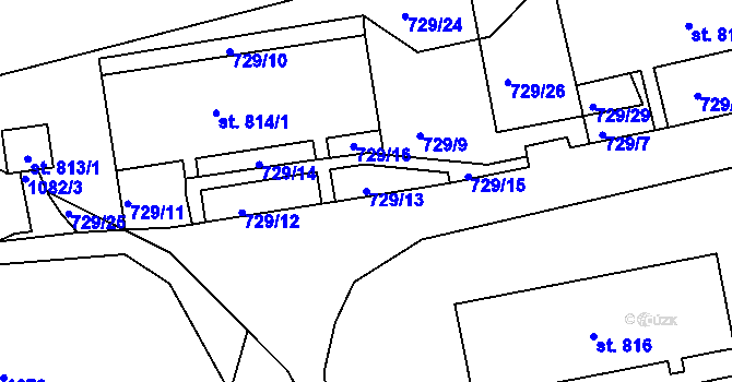 Parcela st. 729/13 v KÚ Bynov, Katastrální mapa
