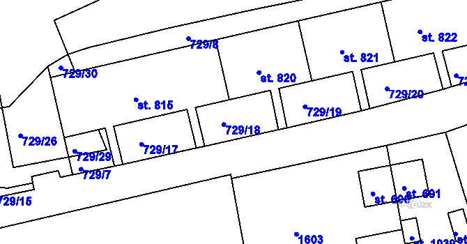 Parcela st. 729/18 v KÚ Bynov, Katastrální mapa