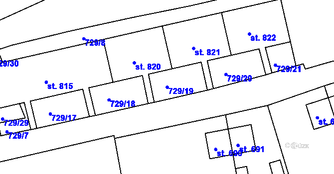 Parcela st. 729/19 v KÚ Bynov, Katastrální mapa