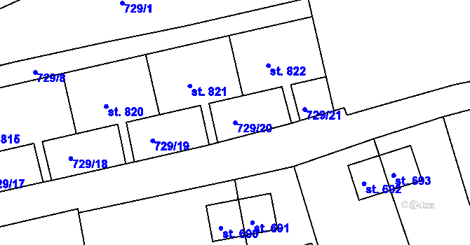 Parcela st. 729/20 v KÚ Bynov, Katastrální mapa
