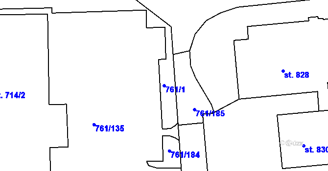 Parcela st. 761/1 v KÚ Bynov, Katastrální mapa