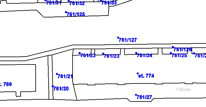 Parcela st. 761/23 v KÚ Bynov, Katastrální mapa