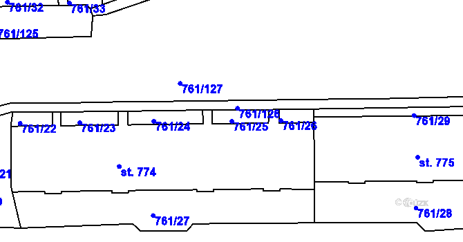 Parcela st. 761/25 v KÚ Bynov, Katastrální mapa