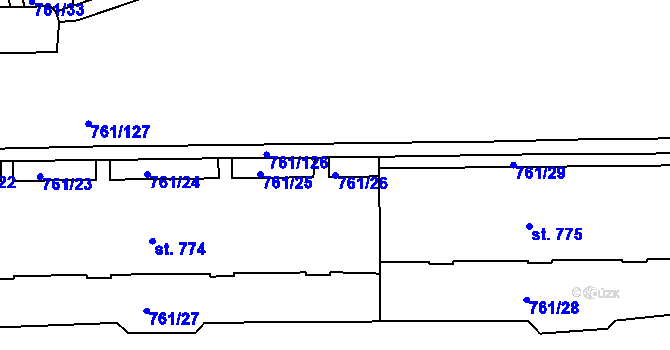 Parcela st. 761/26 v KÚ Bynov, Katastrální mapa