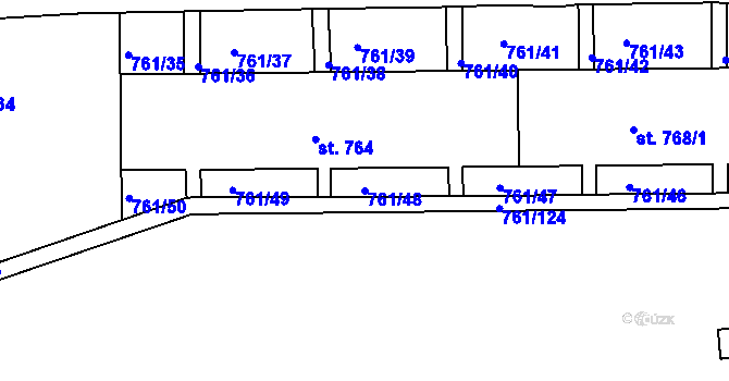 Parcela st. 761/48 v KÚ Bynov, Katastrální mapa