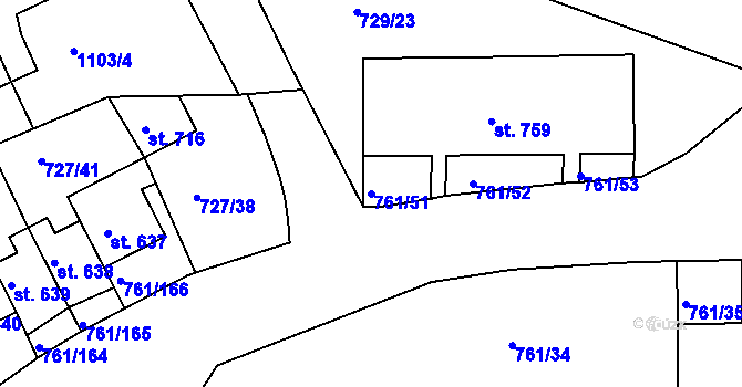 Parcela st. 761/51 v KÚ Bynov, Katastrální mapa