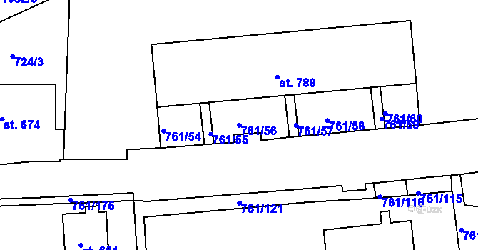 Parcela st. 761/56 v KÚ Bynov, Katastrální mapa