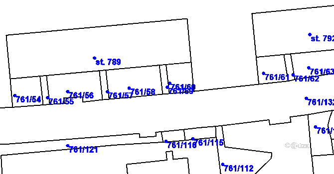 Parcela st. 761/59 v KÚ Bynov, Katastrální mapa