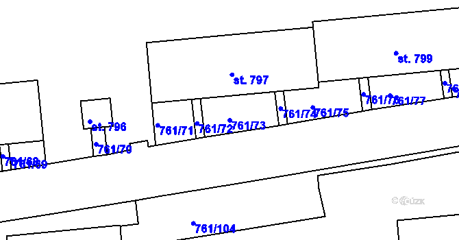 Parcela st. 761/73 v KÚ Bynov, Katastrální mapa