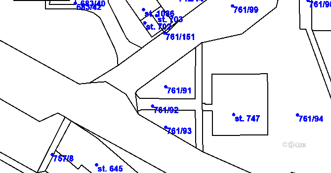 Parcela st. 761/91 v KÚ Bynov, Katastrální mapa