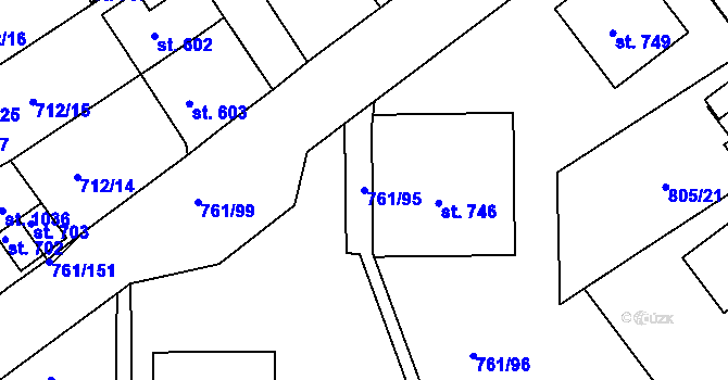 Parcela st. 761/95 v KÚ Bynov, Katastrální mapa