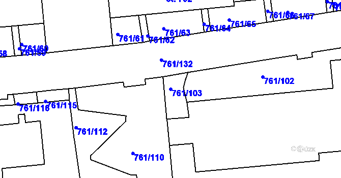 Parcela st. 761/103 v KÚ Bynov, Katastrální mapa