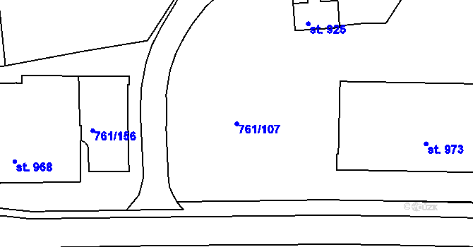 Parcela st. 761/107 v KÚ Bynov, Katastrální mapa