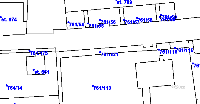 Parcela st. 761/121 v KÚ Bynov, Katastrální mapa