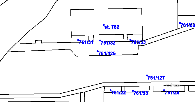 Parcela st. 761/125 v KÚ Bynov, Katastrální mapa