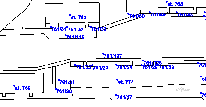 Parcela st. 761/127 v KÚ Bynov, Katastrální mapa