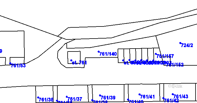 Parcela st. 761/140 v KÚ Bynov, Katastrální mapa