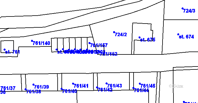 Parcela st. 761/152 v KÚ Bynov, Katastrální mapa