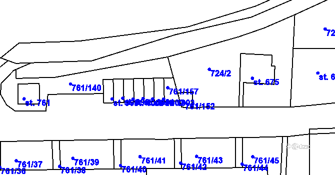 Parcela st. 761/157 v KÚ Bynov, Katastrální mapa