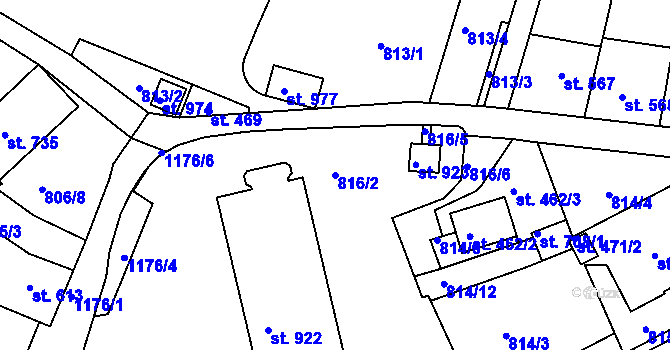 Parcela st. 816/2 v KÚ Bynov, Katastrální mapa