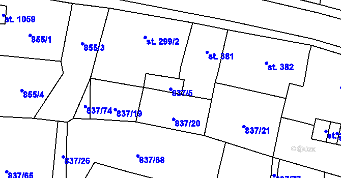 Parcela st. 837/5 v KÚ Bynov, Katastrální mapa