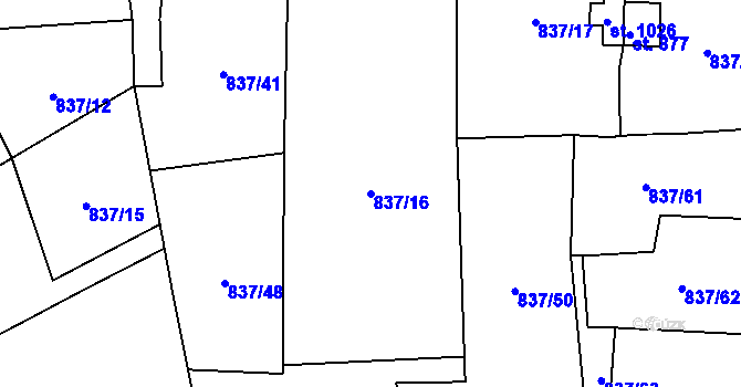Parcela st. 837/16 v KÚ Bynov, Katastrální mapa